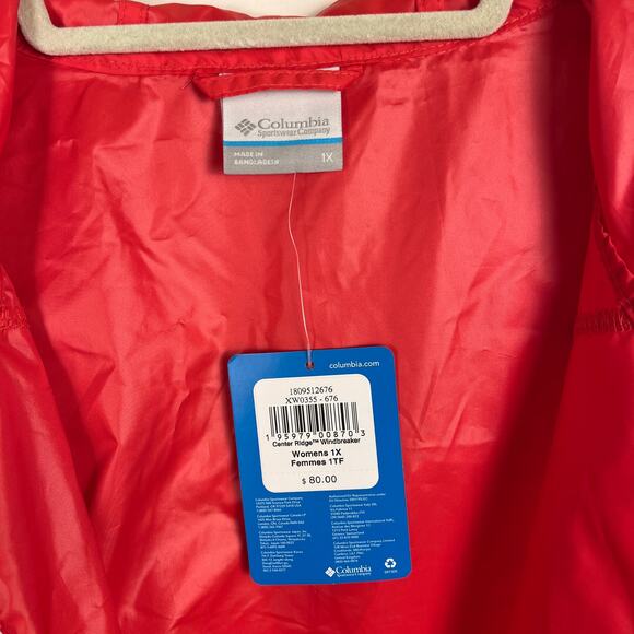 Columbia Womans Windbreaker Jacket 1X Center Ridge Tangerine Colorblock Hoodie - Picture 4 of 7